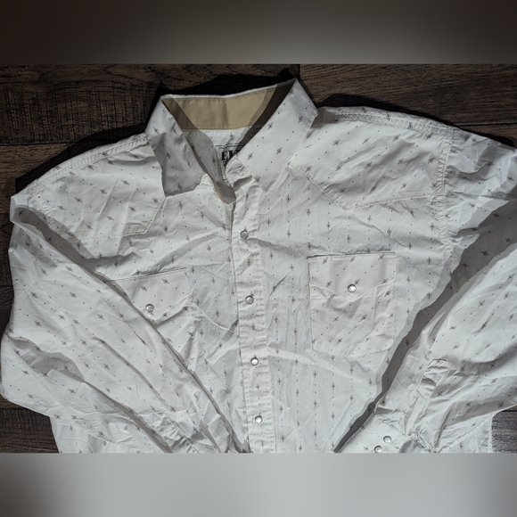 Ely Cattleman White Aztec Pearl Snap Shirt Mens 2XL Cowboy Western Long Sleeve - Picture 3 of 15